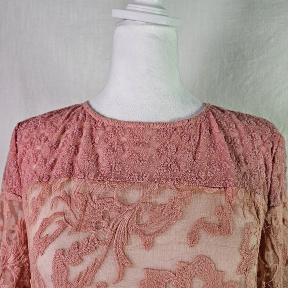 Sundance Lace Semi Sheer Tunic Dress SZ 4 Floral Motif Long Sleeve Romantic - Picture 3 of 14